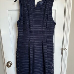 NY Collection Navy Textured Midi Dress